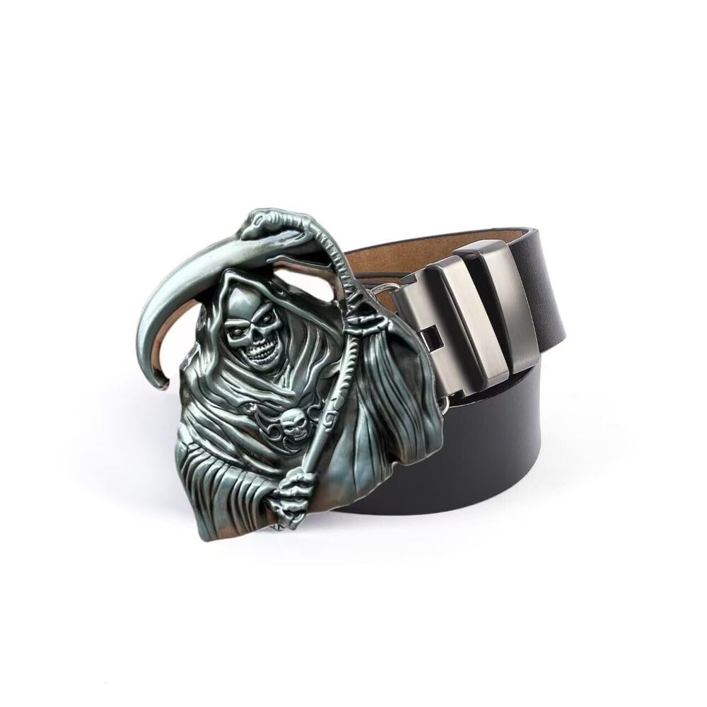 1360 Skull Head Buckle Leather Belt Waist Band, Jeans Decorative Punk Belt